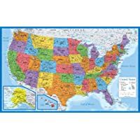Los mejores  - Mapa laminado de los Estados Unidos de América - 18&quot- x 29&quot- - Gráfico de pared Mapa de los Estados Unidos - Hecho en…